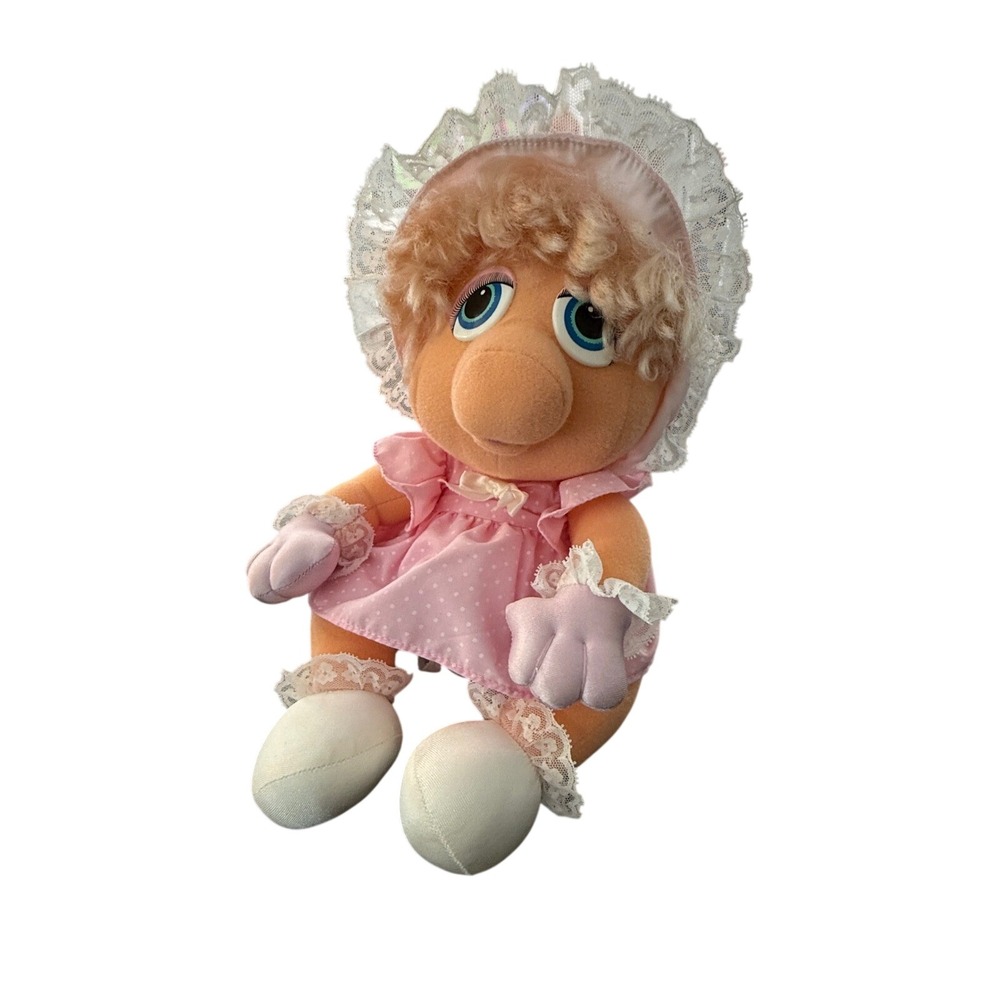 Hasbro Softies Miss Piggy Muppet Babies Plush 13" Pink Polka Dot Lace 1983 Toy